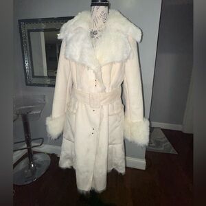 Armani Exchange White Teddy Jacket with Fur Accents